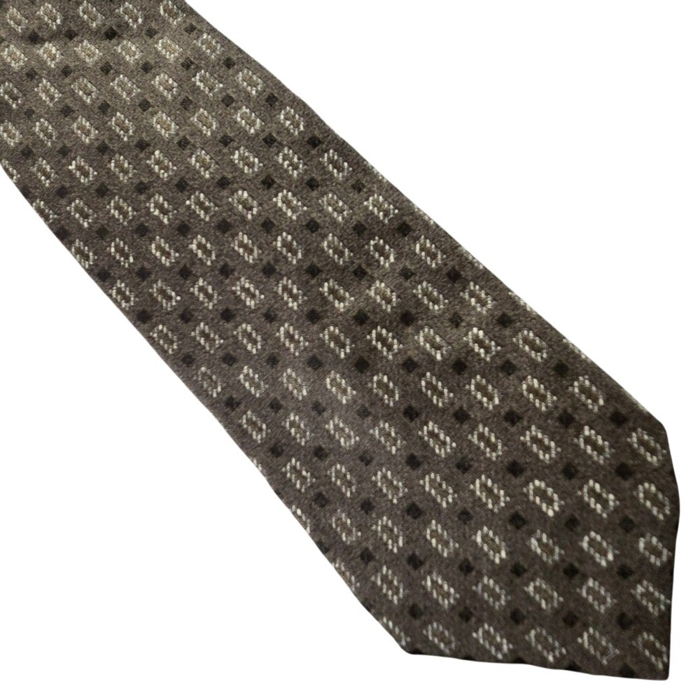 Robert Talbott Men's Tie Brown Geometric‎ Silk Necktie Hand Sewn USA Made
